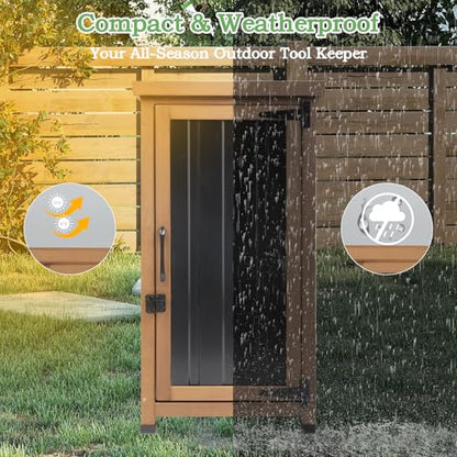 Outdoor Storage Cabinet Waterproof with Metal Top, Wooden Potting Bench Table Tool Organizer with Adjustable Shelf for Patio Backyard Garden - size: 18"L x 18"W x 33.5"H