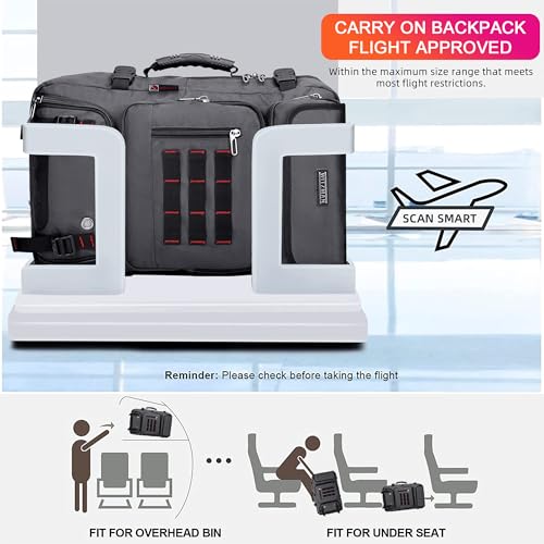 WITZMAN Carry on Travel Backpack for Men Women Airline Approved Convertible Nylon Duffle Backpack Luggage Bag (B682 Silvery Grey) - color: 03.silvery Grey