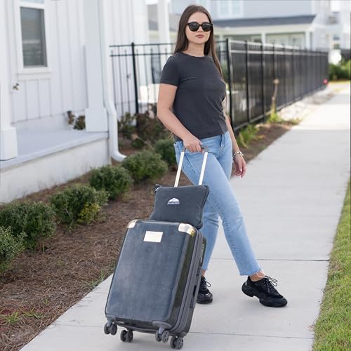 BlueHills Premium Soft Travel Blanket Pillow Airplane Flight Blanket Throw Bag Pillowcase Compact Large 2 in 1 Combo Warm Traveling Plane Essentials Portable Gifts Lightweight Grey Gray T007 - color: Gray-1pk-t007