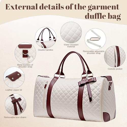 GARPROVM Garment Bags for Travel Women, 3 in 1 Convertible Garment Duffle Bags with Separated Tote Bag, Waterproof Suit Bag Travel Carry On Luggage Weekender Bag for Business Trip, Beige - color: Beige