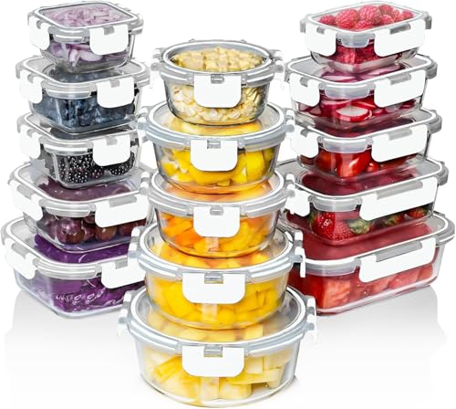 Razab 30 PC Glass Food Storage Containers with Lids - Reusable Glass Meal Prep Containers for Lunch and Leftovers - Airtight & Leakproof Snap Locking Lids - Oven, Freezer, Microwave, Dishwasher Safe - color: White