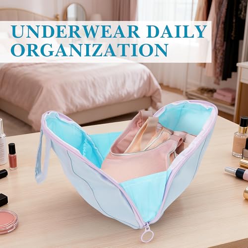 Travel Underwear Organizer Bag, Portable Multi-Compartment Travel Bag for Clothes, Bras, and Accessories, Underwear Packing Cube for Women (Blue)