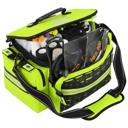 Lightning X Mid-Sized First Responder EMT Bag | LXMB25 | Fully Stocked w/ 240+ First Aid, EMS & Trauma Supplies - Fluorescent Yellow - color: Fluorescent Yellow