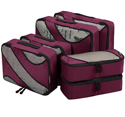 BAGAIL 6 Set Packing Cubes,Travel Luggage Packing Organizers - color: The Burgundy, style: 6 Set