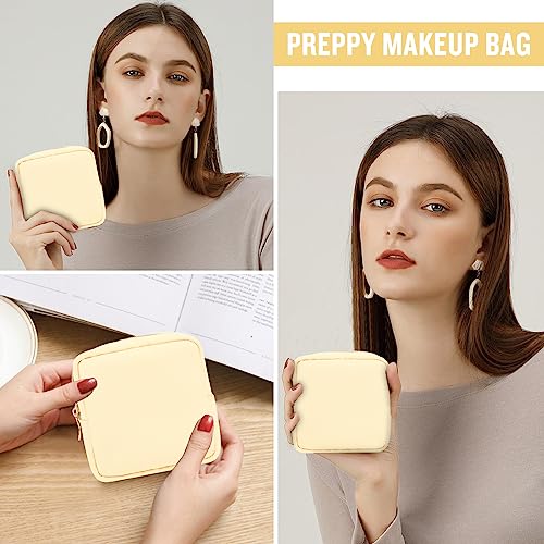 Nylon Mini Makeup Bag for Purse, Preppy Small Cute Makeup Bag Cosmetic Zipper Pouch Purse, Waterproof Travel Coin Pouch Sanitary Napkin Storage Bag Clutch Makeup Organizer for Women Men Girls(Beige) - color: Beige, size: Mini
