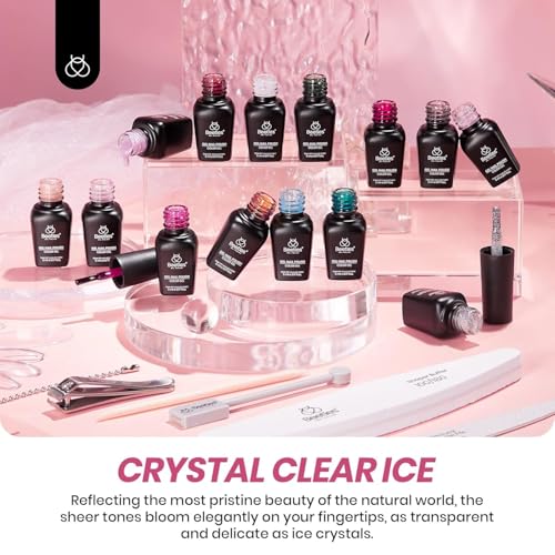 Beetles Jelly Gel Nail Polish Set, 53PCS 36 Colors Jelly Pink Milky White Red Black Blue Green Silver Cat Eye Base Glitter Glossy Matte Top Coat Crystal Ice Collection French Nails Gift for Women - color: 0-1-Crystal Ice Collection