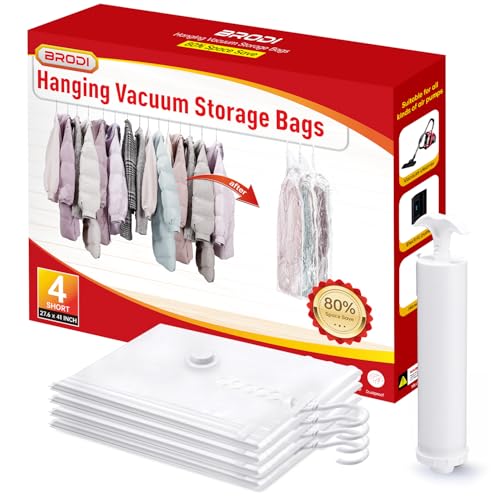 Hanging Vacuum Storage Bags For Clothes With Hand Pump,Coat Storage Bag Hanging,Vacuum Bags For Clothes,Space Saver Vacuum Storage Bags,Garment, Clothing, Dress, Suit, Long Coat, Jacket(Short 4 Pack） - size: 4 Short