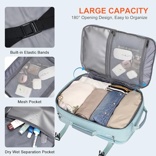 PIJUSHI Travel Backpack for Women Carry on Suitcase Backpack Flight Approved Personal Item Bag Fits 16 Inch Laptop(PE035 Blue) - color: Blue