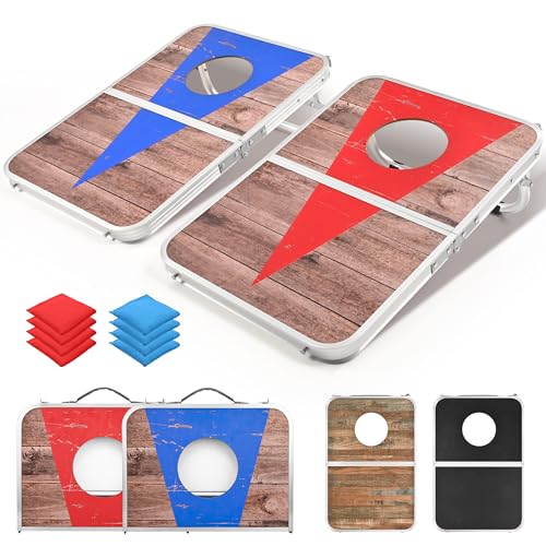 ROPODA Portable Cornhole Board Set,24x16 / 30×20in Corn Hole Games for Adults with 8 Bean Bags, Lightweight Aluminum Alloy Edging Cornhole Set for Outdoor Games, Beach and Tailgates - color: BLUE&RED, size: 24×16"