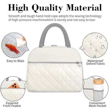 Coobiiya Lunch Box Lunch Bag for Women Men,Reusable Cute Lunch Pail bag - color: Embroidered White, size: A-regular