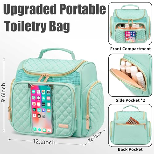 Large Toiletry Bag for Women Men,Bathroom Bag,Water Resistant Shower Bag,Makeup Bag,Toiletry Bags for Traveling,Hanging Toiletry Bag with Transparent Waterproof Phone Pocket (Green) - color: Green