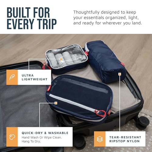 Toiletry Bag Kit 3 Piece Set: Hanging Travel Toiletry Bag + 311 TSA Cosmetic Liquid Bag + Accessory Organizer Pouch - color: Navy