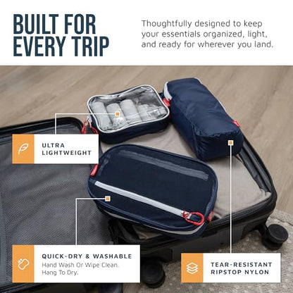 Toiletry Bag Kit 3 Piece Set: Hanging Travel Toiletry Bag + 311 TSA Cosmetic Liquid Bag + Accessory Organizer Pouch - color: Navy