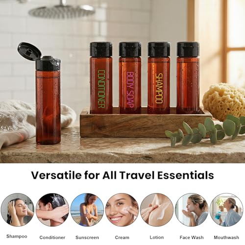 Cosywell 5 Pack 3.4oz Travel Bottles for Toiletries Pre-Printed Travel Shampoo Bottles TSA Approved Toiletry Wide Mouth Leak Proof Squeeze Bottle for Lotion Toothpaste Cream(Brown) - style: A-3.4oz-Brown-3label2blank