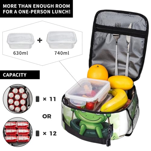Insulated Lunch Box for Kids Boys Girls, Reusable Lunch Bag for School, Office, Work, Picnic, Travel, Cute Green Frog Lunch Box - color: lunch box 115