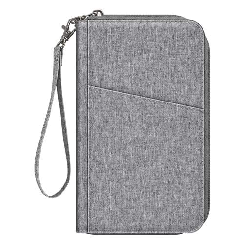 Fintie Family Passport Holder Wallet, RFID Blocking Travel Document Organizer Clutch Bag Credit Cards Case Cover for Women Men - color: Snowflake Gray