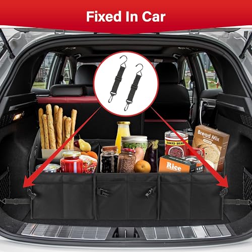Simple Deluxe Car Trunk Organizer, Multi Compartments Collapsible Trunk Storage, Anti-slip, Waterproof 600D Oxford Polyester, with Adjustable Straps for SUV, Minivan, Truck, Large Size, Black New