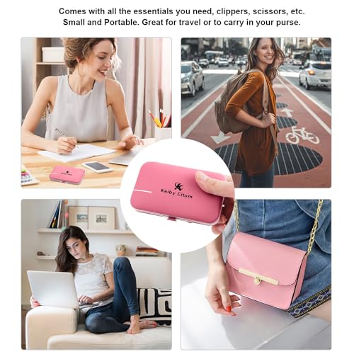 Manicure Set, Travel Mini Nail Clippers Kit Pedicure Care Tools, 10pcs Stainless Steel Grooming kit (Pink Purple) - color: Pink Purple