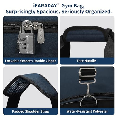 iFARADAY Men's Duffle Bag with Shoes Compartment, 24 inch, Navy Blue | 52L, Multi Pockets, Gym Sport Duffle Bag, Travel, Fitness & Workout - color: Navy Blue