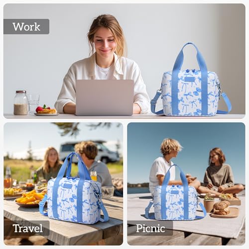 Lunch Box for Women Insulated Lunch Bag, Cute Lunch bags,Reusable Large Capacity Leakproof Lunchbox with Adjustable Shoulder Strap, Lunch tote for Work Office Picnic Travel (Blue bow) - color: Blue bow