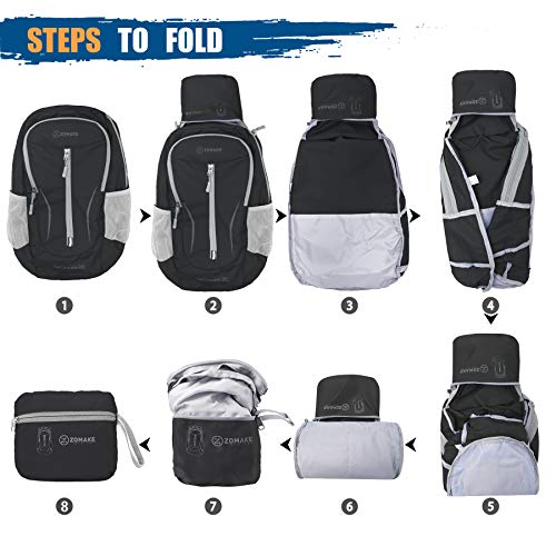 ZOMAKE Ultra Lightweight Packable Backpack 25L, Foldable Hiking Backpacks Water Resistant Small Folding Daypack for Travel(Black) - color: Black