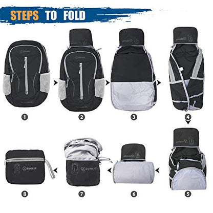 ZOMAKE Ultra Lightweight Packable Backpack 25L, Foldable Hiking Backpacks Water Resistant Small Folding Daypack for Travel(Black) - color: Black