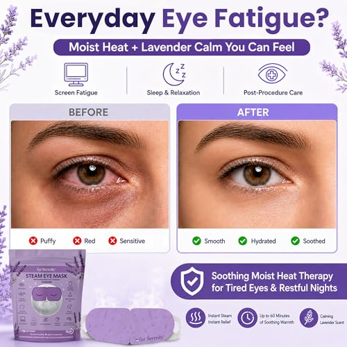 Eye Serenity Steam Eye Mask, Heated Eye Mask, Self Heating Warm Compress for Dry Eyes, Fast Relief for Stye, Puffy Sensitive Eyes, Moist Heat, Relaxation Gifts for Women and Men - Lavender - color: Lavender 15 Pack, size: 15 Eye Masks