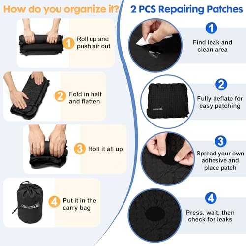 Inflatable Seat Cushion,Self-Inflating Foam Stadium Seat Cushion, Airplane Seat Cushion,Protable Seat Pad for Camping, Backpacking,Sports Events,Traveling,Bleacher (1, Black) - color: Black