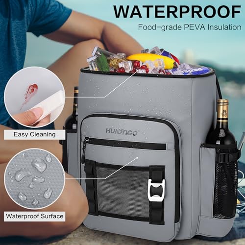 Hulongo Cooler Backpack, 30L Insulated Leakproof Soft Cooler Bag for 52 Cans, Lightweight Backpack for Beach, Picnic, Camping, Hiking, Fishing and Travel - color: Grey