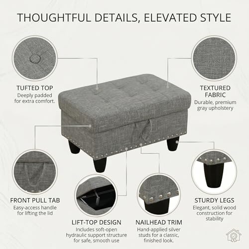 28.5 Inch Storage Ottoman Bench, Upholstered Ottoman with Hidden Storagefor Bedroom Living Room, End of Bed Foot Rest Stool, Dark Gray - color: Dark Gray