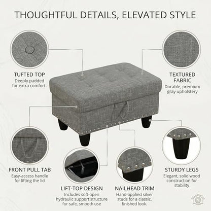 28.5 Inch Storage Ottoman Bench, Upholstered Ottoman with Hidden Storagefor Bedroom Living Room, End of Bed Foot Rest Stool, Dark Gray - color: Dark Gray