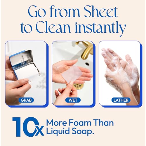 FOMIN - Paper Soap Sheets Tin for Traveling - 300 Variety (Unscented, Lemon, Lavender) Portable Travel Hand Soap Sheets, Dissolvable Mini Camping Hand Soap for Hand Washing and Camping - color: Variety Pack-001 (Unscented, Lemon, Lavender)