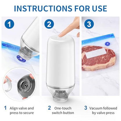 Handheld Vacuum Sealer, Sous Vide Vacuum Pump, Rechargeable Hand Held Vacuum Sealer for food Storage, Camping, Sous Vide, Reusable Vacuum Bags Compatibility, White(Pump Only) - color: White