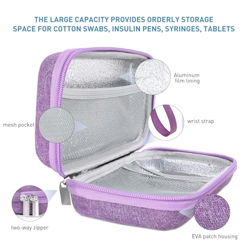 suzamed Insulin Cooler Travel Case,EVA Insulation Travel Medicine Kit with Temperature Display for Diabetes Care,Insulin Pen and Other Diabetic Supplies (Purple-Temp) - color: Purple