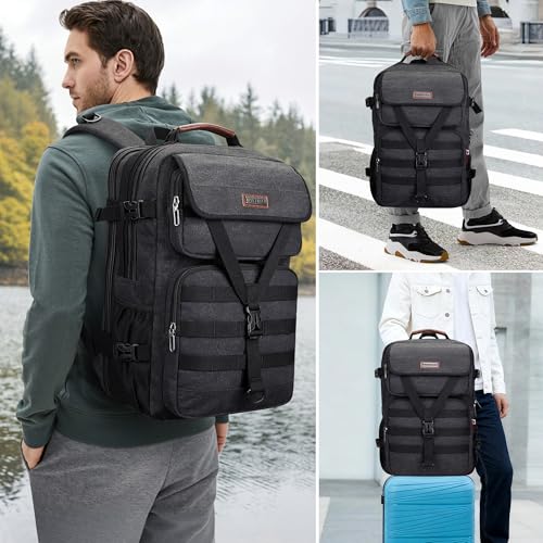 WITZMAN Travel Backpack for Men Large Canvas Laptop Backpack Fit 16 inch Carry on TSA Friendly Flight Approved Vintage Rucksack for Traveling(A8012 Black) - color: Black