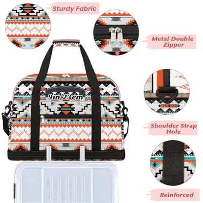 Travel Duffle Bags With Shoes Compartment for Women Men Aztec Western Ethnic Geometric Lightweigh Sports Tote Gym Bag Foldable Canvas Weekender Overnight Carry On Luggage Handle Bag - color: A04:Aztec Western