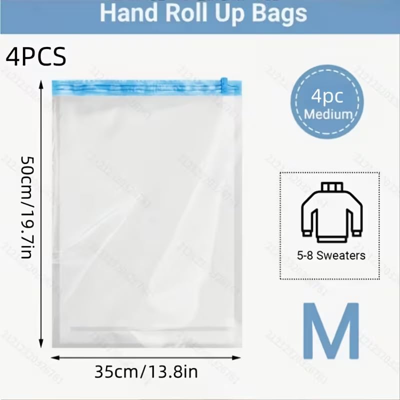4pcs Roll-Up Compression Bag For Travel, Reusable Vacuum Packing Space Saver Bags - 35 * 50cm - color: Blue, size: Medium