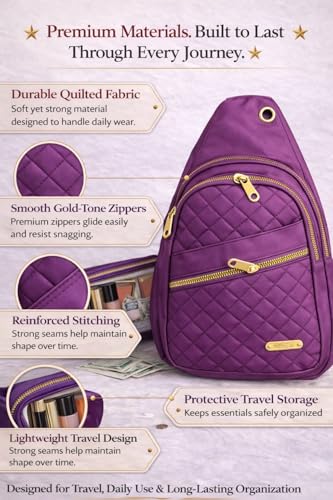 Travel Essentials Gift Set for Women – 7 Pc Travel Kit with Sling Bag, TSA Pouch, Jewelry Case & Sleep Mask - color: Amethyst Pop