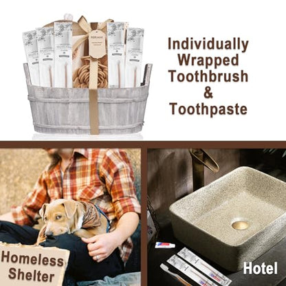 20 pcs Disposable Toothbrush with Toothpaste Bulk Individually Wrapped, Travel Toothbrush Kit, Hotel Toothbrushes Bulk for Airbnb,Shelter/Wedding/Nursing Home/Charity/Homeless, Gold - size: 1 Count (Pack of 20)