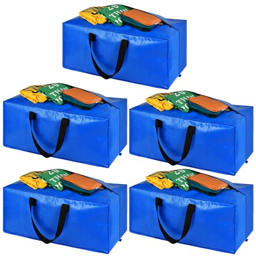 HAPPY CHEERS Moving Bags, Large Heavy Duty Moving Boxes for Space Saving Moving Storage, Moving Supplies, Totes for Storage with Backpack Handles Zipper（5 Pack） - color: Blue, size: 5 PACK