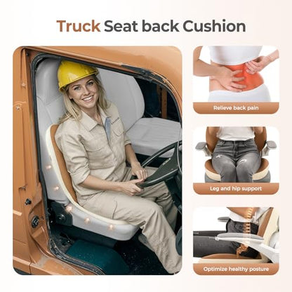 FLORICH 2 in1 Truck Seat Cushion and Lumbar Support Pillow Memory Foam Car Seat Cushion with Adjustable Strap for Truck Driver Long Drives, Fits Semi Truck Seat,Car,Office&Gaming Chair(Brown)