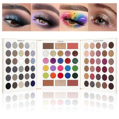 UCANBE Eyeshadow Makeup Palette 86 Colors, Matte Black Grey Silver Smokey Goth Eye Shadows+Chunky Pressed Glitters+Bright Colorful Neon Shades+Rosy Rusty Neutrals for Every Day & Halloween Make Up - color: Palette C