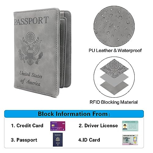 Melsbrinna RFID Passport Holder for Travel, Unisex Adults, Grey, PU Leather, RFID Protected, Passport Cover - color: Grey1