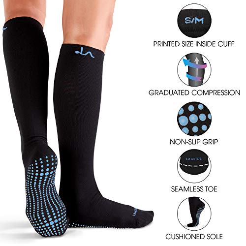 LA ACTIVE Graduated Compression Socks with Non-Slip Grips for Safety - 15-20mmHg for Women & Men - Perfect for Travel, Recovery, Medical and Maternity Support (Cool Blue, L/XL)