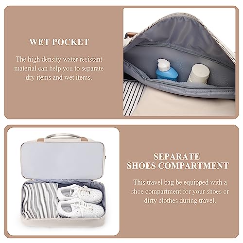 Weekender Bags for Women,Personal Item Travel Bag with Shoes Compartment,Overnight Travel Duffel Bag with Toiletry Bag - color: Beige & Brown, size: Large