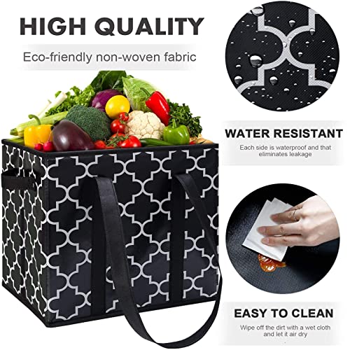 WISELIFE Reusable Grocery Bags 6-Pack Foldable Washable Large Storage Bins Basket Water Resistant Shopping Tote Bag Black - color: Black, size: 6 Pack