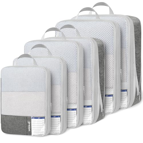 Compression Packing Cubes for Travel, Lightweight Vacation Travel Essentials, Travel Accessories for Suitcase Organizer Bags Set, Durable Luggage Organizer - color: Light Grey, size: 6 set-EVA