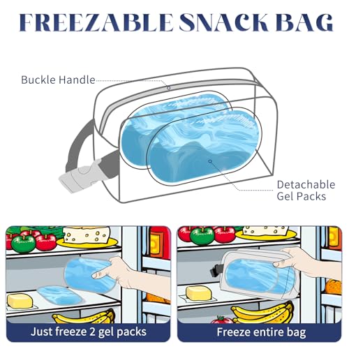 Freezable Lunch Bag,Freezable Snack Bag,Mini Cooler Bag for Travel/Work/School,Small Insulated Bag,Small Cooler Lunch Box with Ice Packs,Insulated Snack Bag,Freezable Snack Box with Handle Buckle - color: Blue Stripes