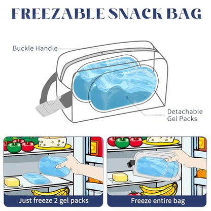 Freezable Lunch Bag,Freezable Snack Bag,Mini Cooler Bag for Travel/Work/School,Small Insulated Bag,Small Cooler Lunch Box with Ice Packs,Insulated Snack Bag,Freezable Snack Box with Handle Buckle - color: Blue Stripes