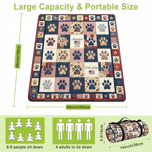 Personalized Waterproof Sandproof Beach Blanket 80''x80'', 3-Layer Foldable Picnic Blanket with Carry Strap, Camping Travel Outdoor Mat for Beach Park Hiking (Patriotic Anniversary) - color: Patriotic Anniversary